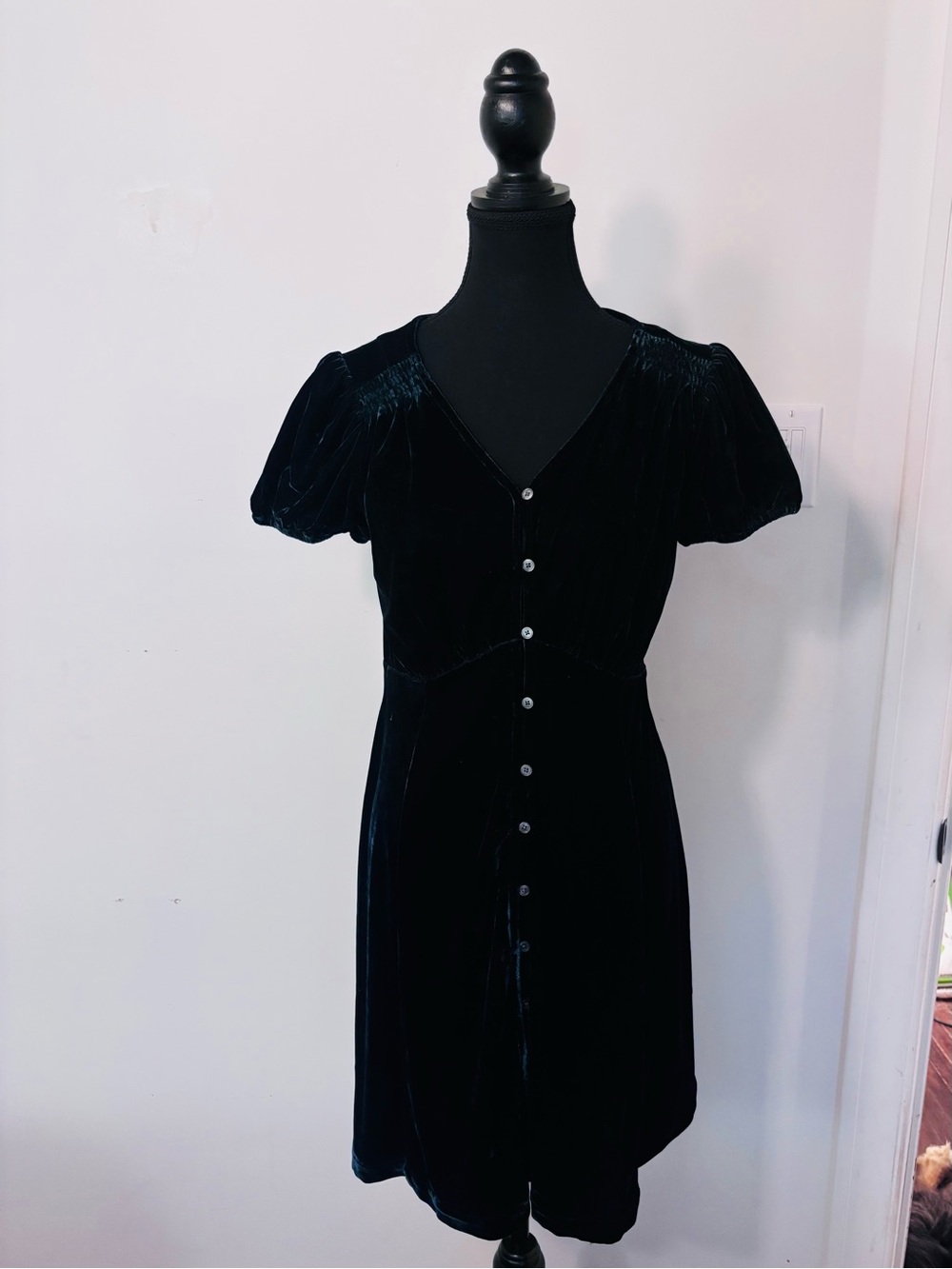 GAP Black Velvet Button-Front Mini Dress